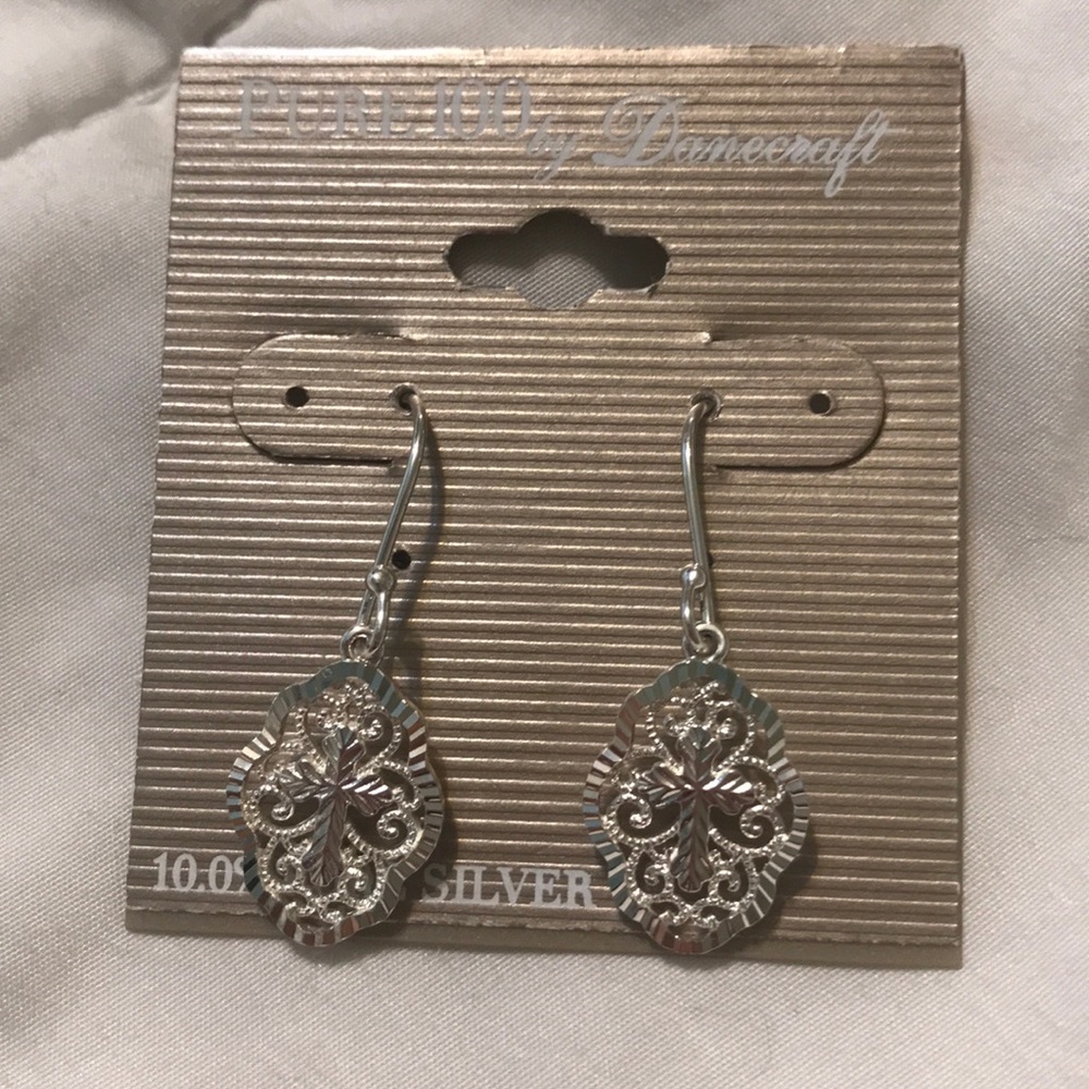PURE 100 by Danecraft Silver Dangle Cross Earrings
